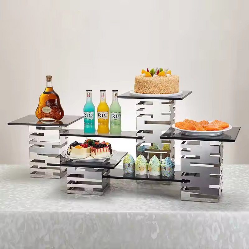 Stainless Steel Glass Display Stand | Multi-Tier Buffet Rack 主图