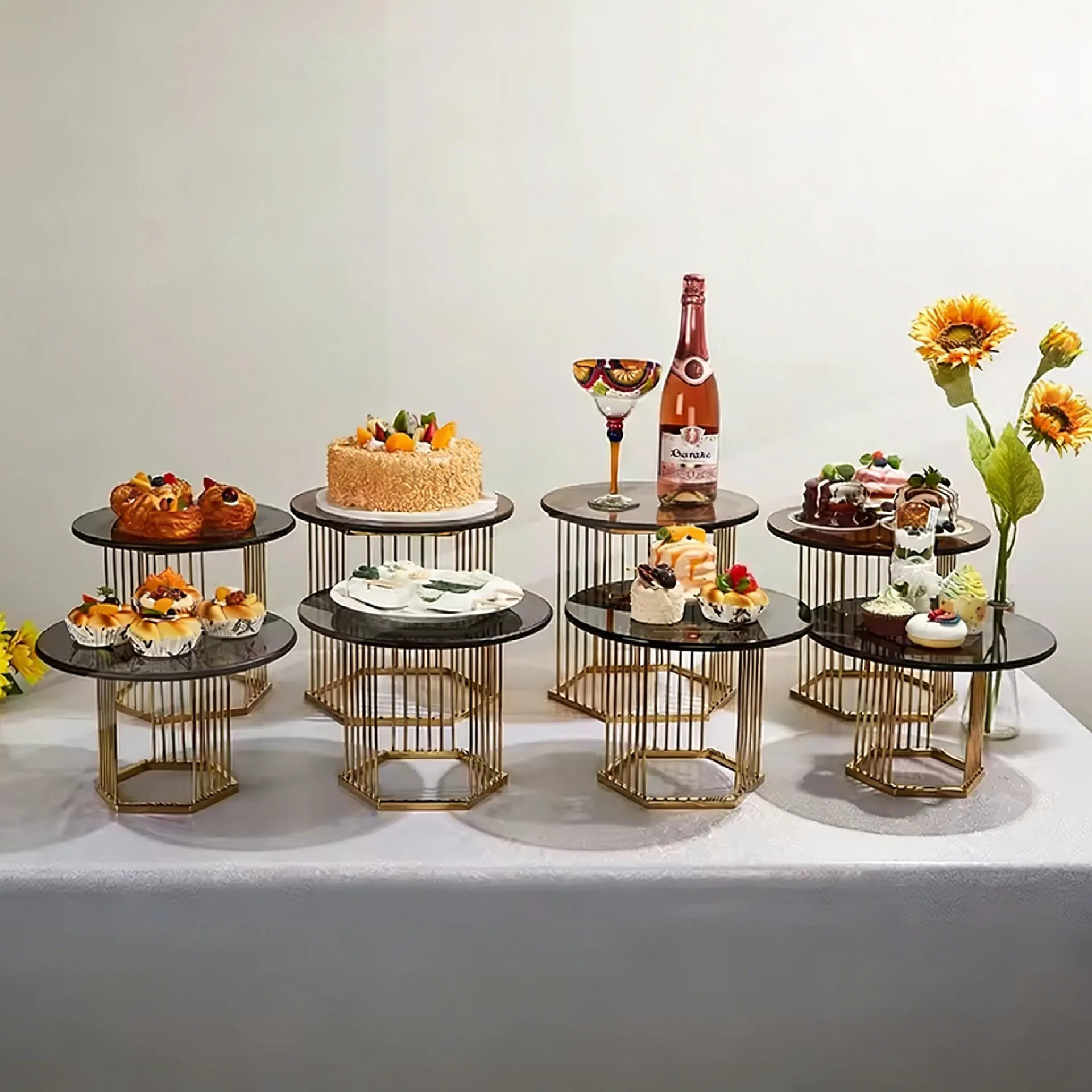 Gold Hexagonal Metal Display Stand Set | Wedding Catering Riser
